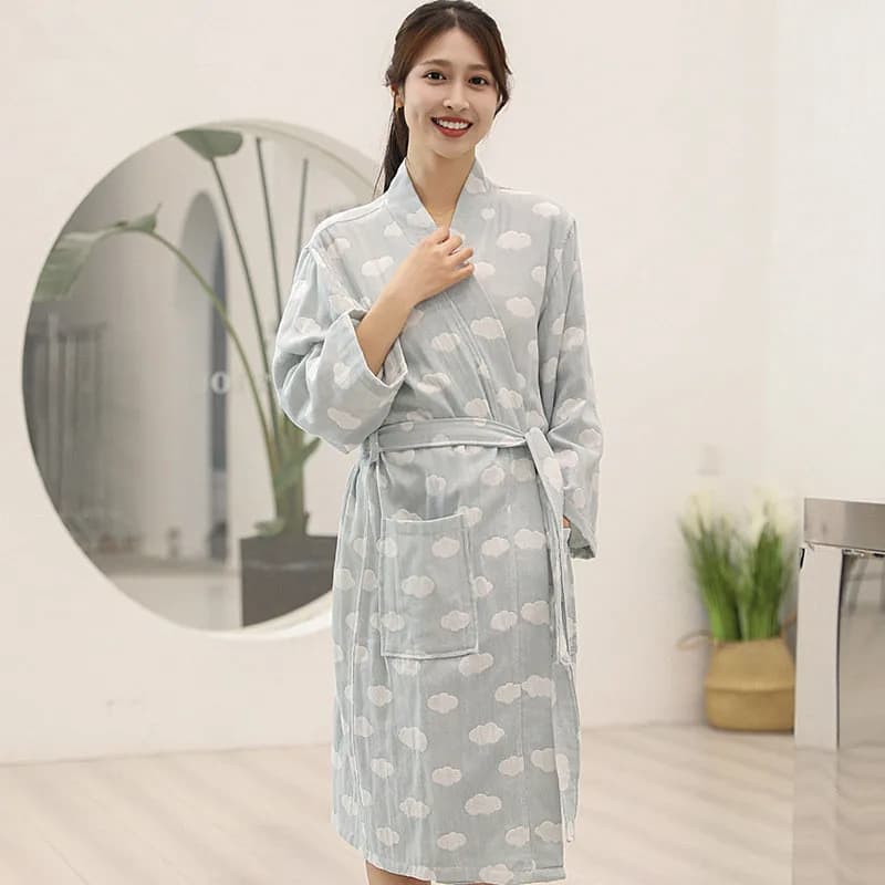 Women's Bathrobe Cotton 100% Printed Cartoon Beautiful Spring Autumn Home Dresses Casual Woman Kimono Sleepwear Robe Wedding Dress