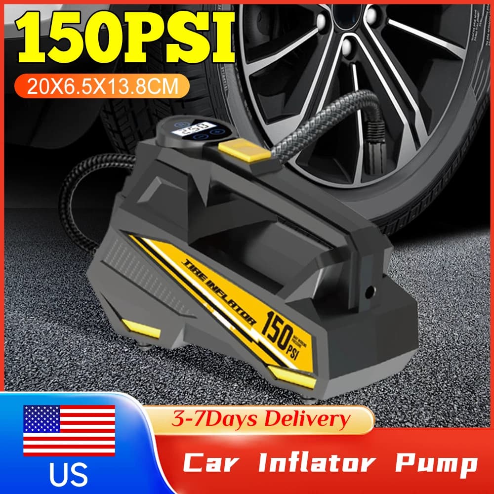 Compressore d'Aria Elettrico Portatile 12V 150PSI con Display Digitale e Luce LED per Auto, Biciclette, Moto e Palloni