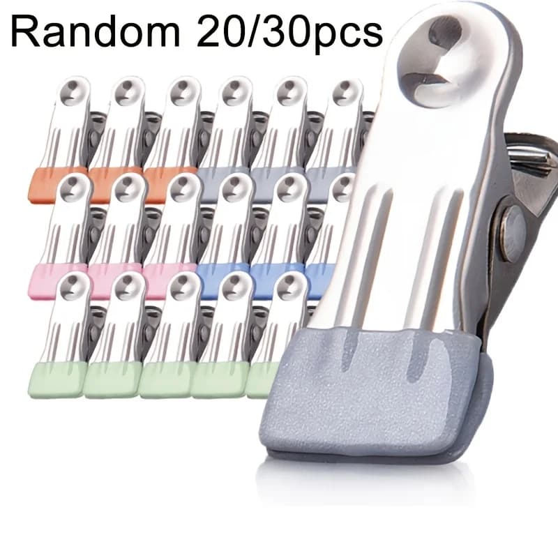 Clip per vestiti in acciaio inossidabile da 20/30 pezzi, utilizzabile per il bucato e multiuso: utilizzabile come clip per borse per calzini, asciugamani e snack.