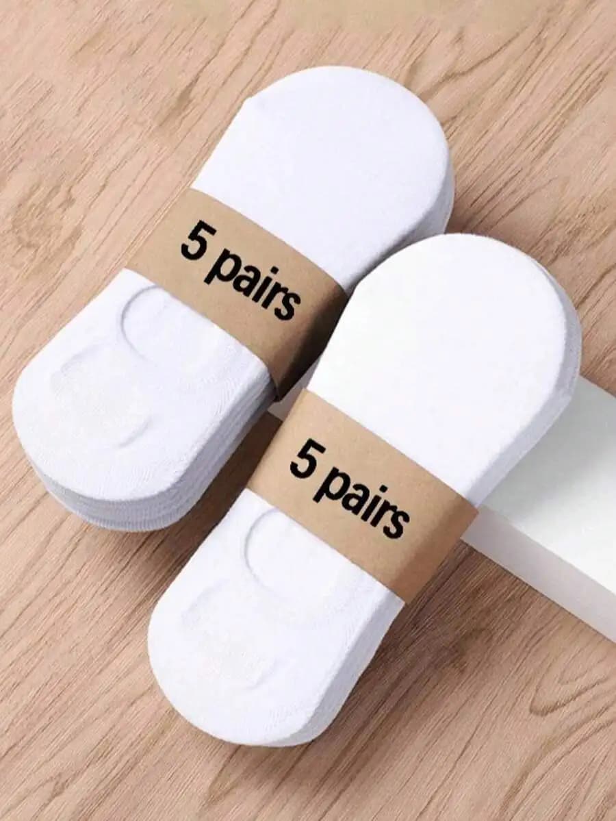 5 Pairs White Invisible Low-Cut Socks For Men Adult Casual Boat Socks Size 39-45