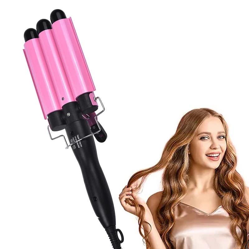 Nuovo Arricciacapelli Professionale Portatile a Triplo Cilindro in Ceramica Rosa, Facile da Usare, Molto Venduto