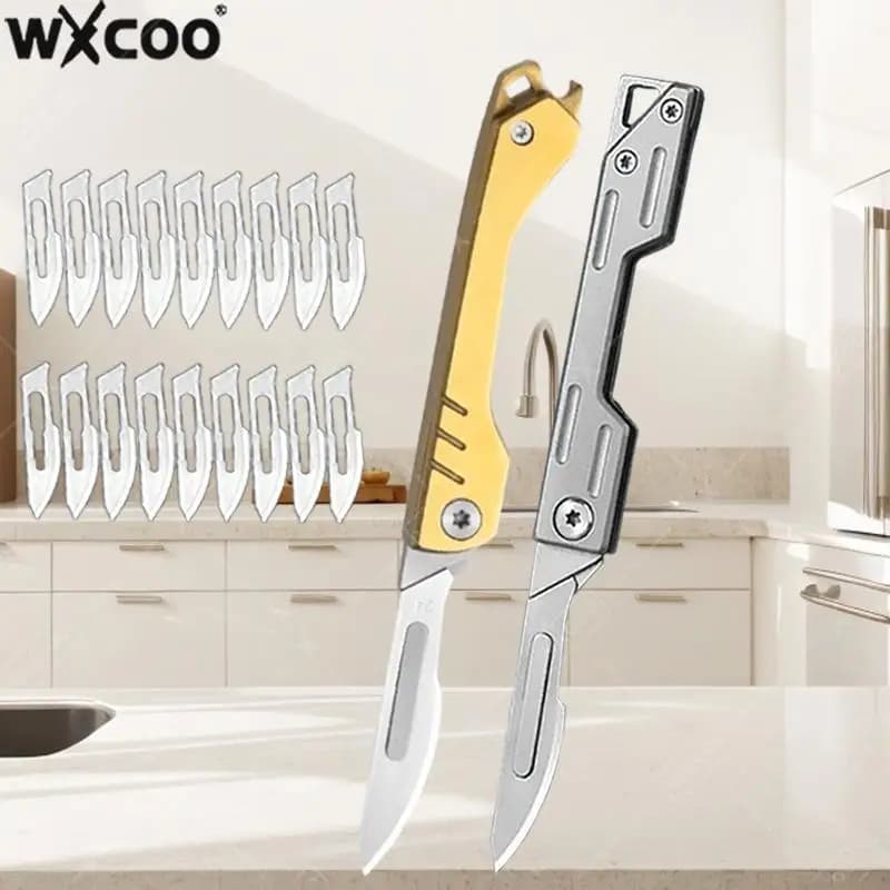 Creative Stainless Steel Folding Pocket Knife With 9 Replaceable Blades for DIY Hobby Craft Knife Kitchen Supplies Folding Knife