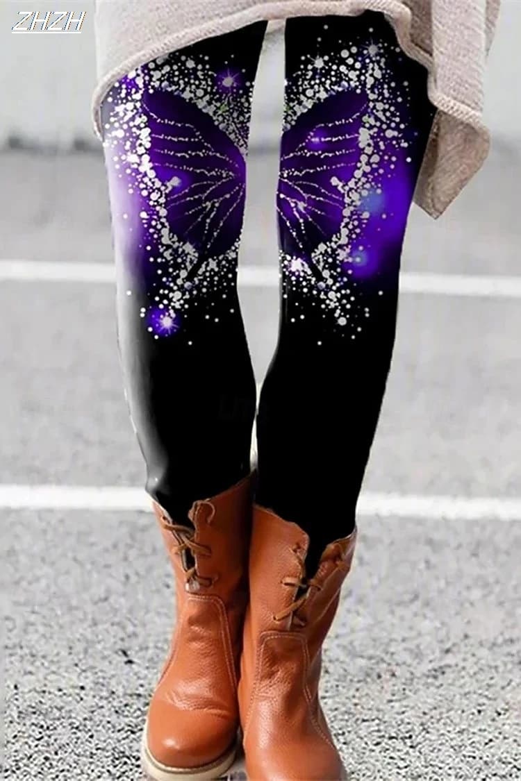 2025 Women's Leggings Butterfly Graphic Pants Trousers Polyester Spandex Stretch Elastic Waist,Control Fall Winter Streetwear