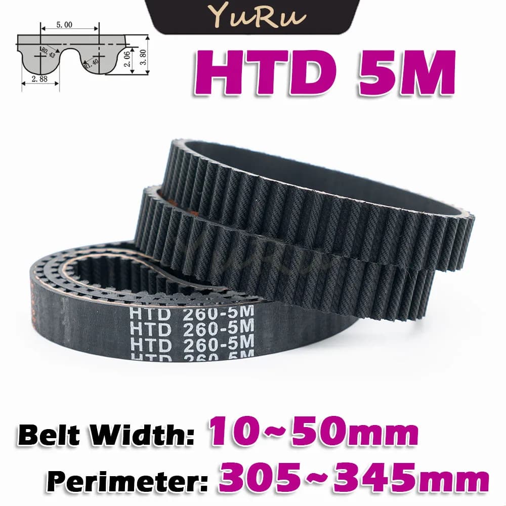 HTD 5M Cinghia dentata ad anello chiuso in gomma Perimetro HTD5M 305 310 315 320 325 330 335 340 345mm Larghezza 10~50mm Trasmissione CNC Drive