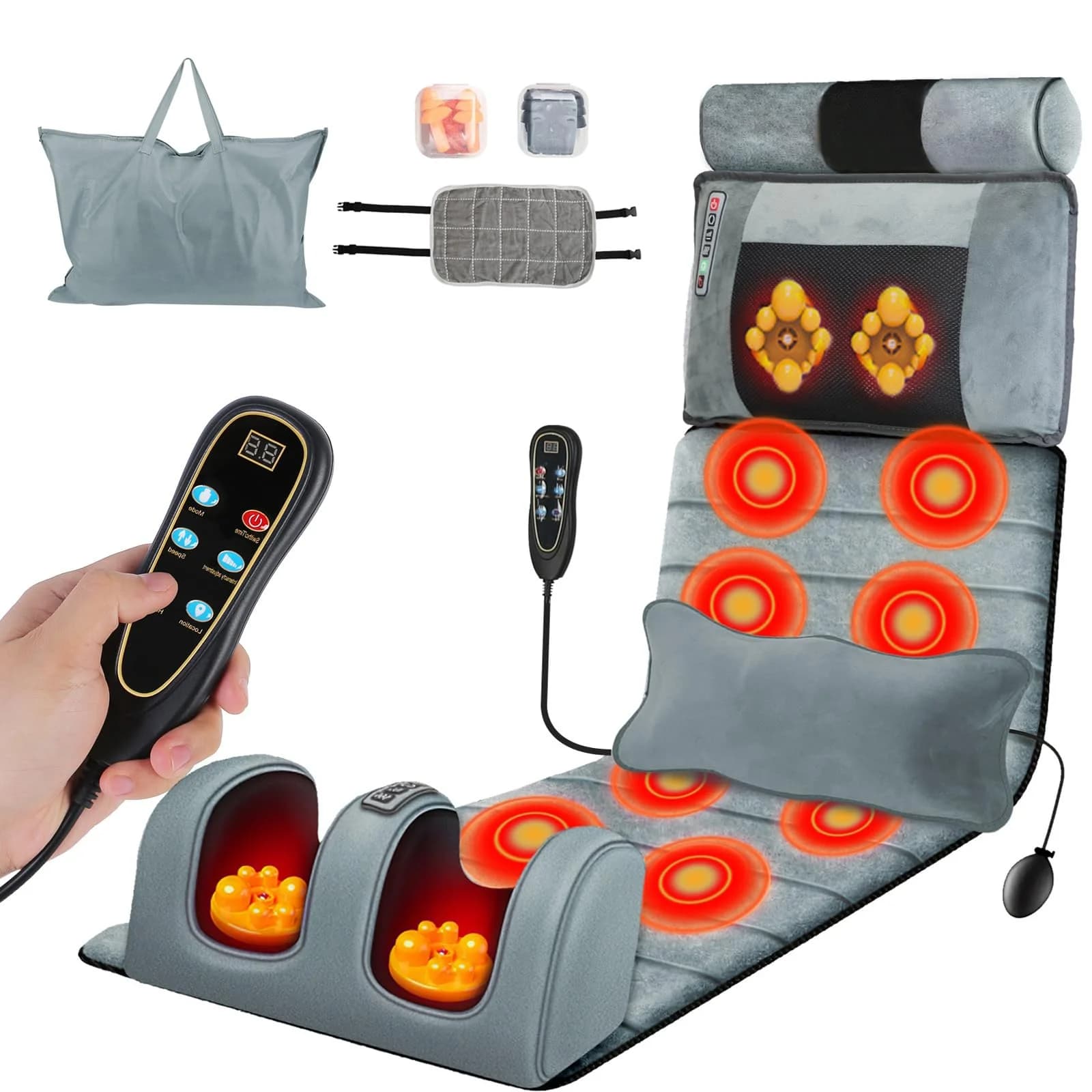 Full Body Massage Mat Vibrating Heating Massage Pad, Back/Neck/Foot Massager with Lumbar Support, 10 Vibration Motors, Anti-Slip Bottom & Earplugs