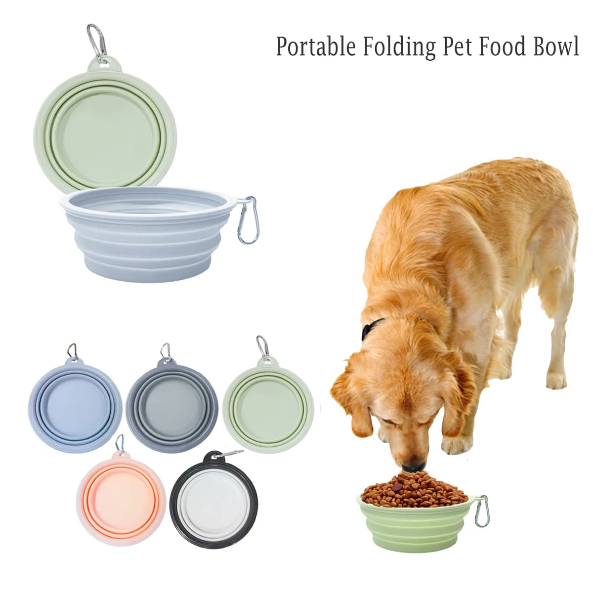 Ciotola pieghevole in Silicone per animali domestici da viaggio all'aperto contenitore per acqua per alimenti portatile forniture per cani ciotola con gatto con moschettone