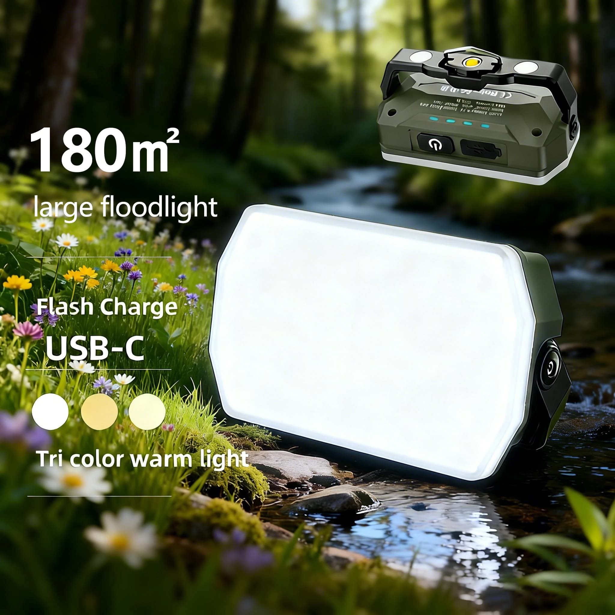 Portable LED Flashlight with 4000 mAh rechargeable camping lantern | Suspension lamp for outdoor curtain for emergency lighting for work repairs