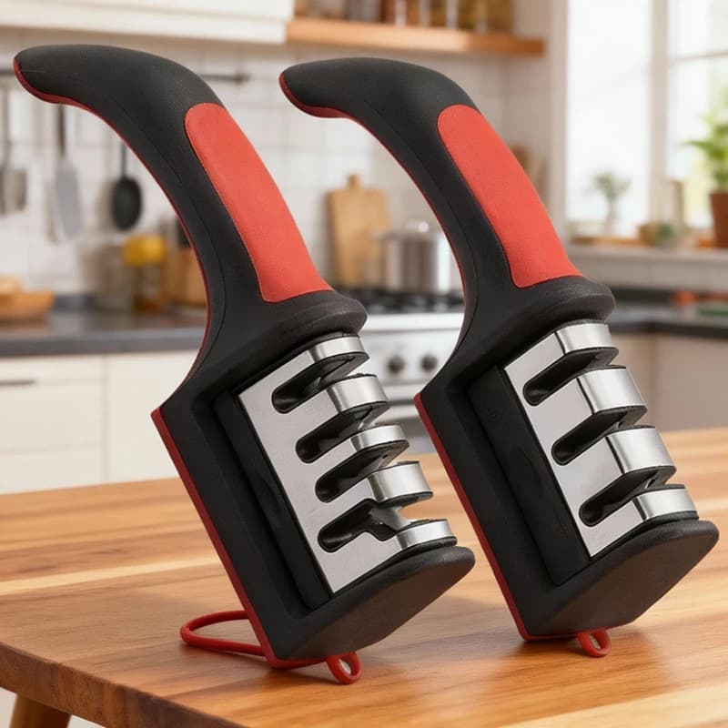 Affilacoltelli da cucina portatile a 4 stadi con base antiscivolo Sistema di affilatura in acciaio al tungsteno e ceramica per coltelli da cucina