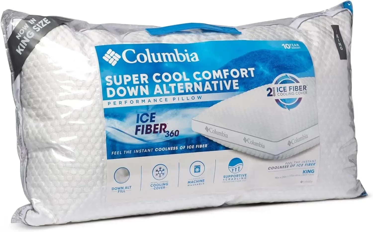 Cuscino per chi dorme sul fianco con rivestimento rinfrescante, imbottitura in fibra di poliestere alternativa alla piuma, formato King, confezione da 2