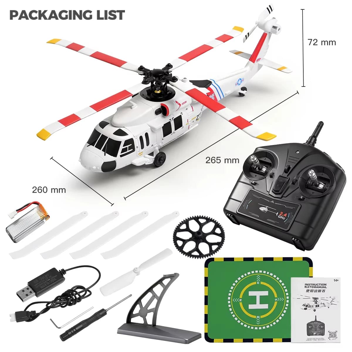 Elicottero Telecomandato WLtoys K270 Black Hawk Aggiornato, Modello UH60 Brushless con Posizionamento Ottico