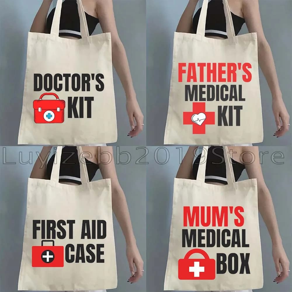 Divertente carino vuoto mamma padre medico kit scatola kit di pronto soccorso stampa tela tote bag spalla harajuku shopper borsa