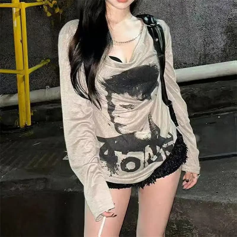 Summer Streetwear O-neck 90s Printing Tops Women Harajuku Y2k Clothes Vintage Tee shirt Aesthetic Thin T-shirt See Through