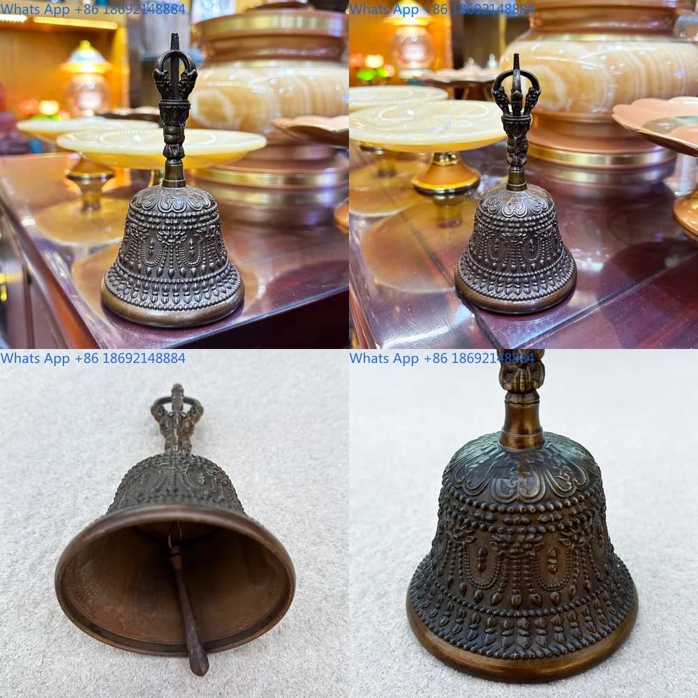 Handcrafted Copper Five Prong Vajra Bell with Auspicious Carvings Tibetan Style Home Decor Ritual Wind Chime for Spiritual