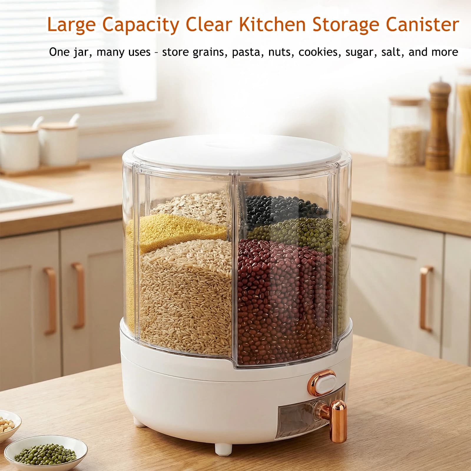 360 ° Dispenser di Riso Rotante a 6 Scomparti, Contenitore Ermetico per la Conservazione dei Cereali