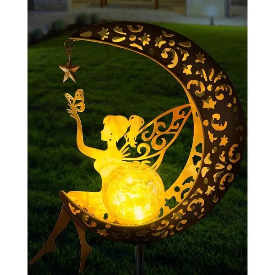 Statue Solari da Giardino, Decorazione Esterna, Statuetta Luminosa a Forma di Luna in Argento con Illuminazione LED per Sentieri e Cortili