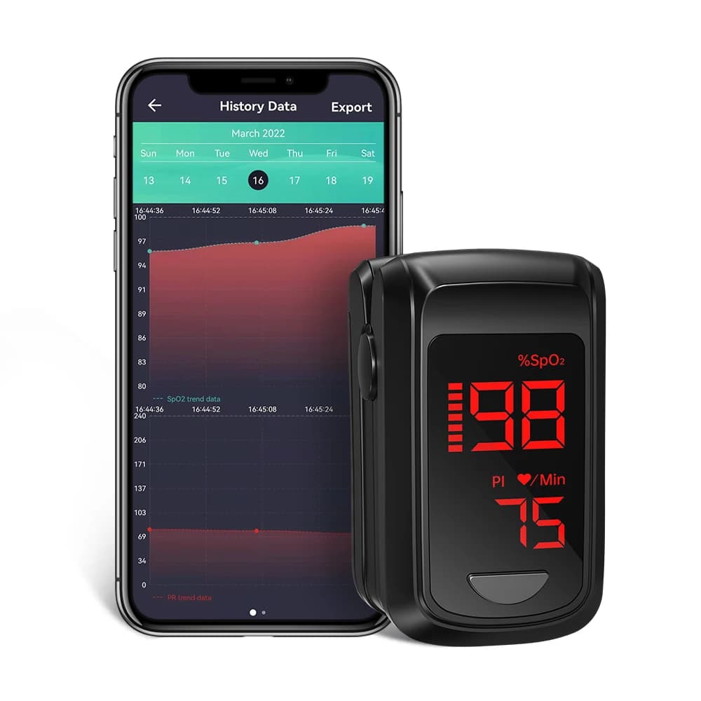 HealthTree Bluetooth finger pulse control APP Monitor oxygen saturation monitor in blood PI PR Oxygen meter with quick reading Spo2