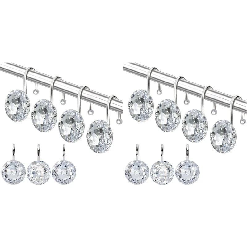 Fine Workmanship 24PCS Shower Curtain Hooks Rings For Bathroom,Acrylic Decorative Rhinestones Shower Curtain Rings Hangers
