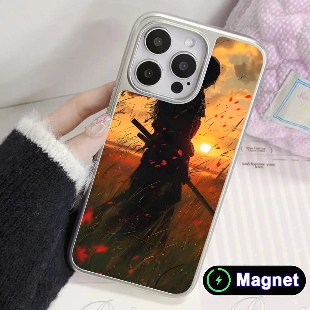 Cover per iPhone Bushido Sakura Samurai per iPhone 17 16 15 14 13 12 11 Air Pro Max Plus, Cover Magsafe Argento Galvanizzato