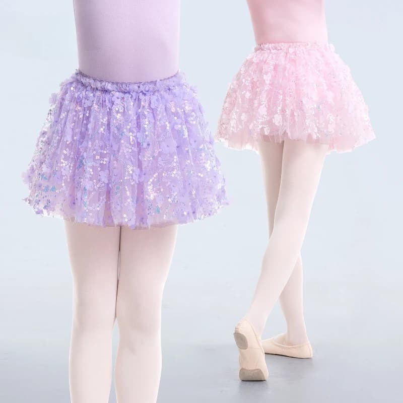 Gonna da Balletto per Bambine, Tutu con Fiori 3D e Paillettes, Gonna in Tulle per Esibizioni di Danza, Costume per Recital di Danza per Bambine