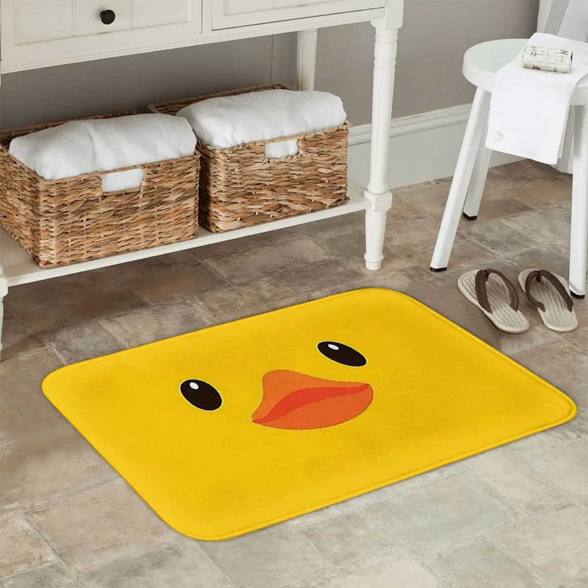 Yellow rubber hanger with duck, kitchen entrance, home mat, non-slip carpet for bath mats
