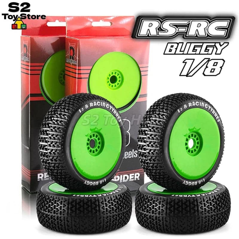 Pneumatici e Cerchioni da Competizione Red Spider RS-RC 1/8 per Buggy, Compatibili con Veicoli RC Off-Road Kyosho Hongnor ZD Racing R83
