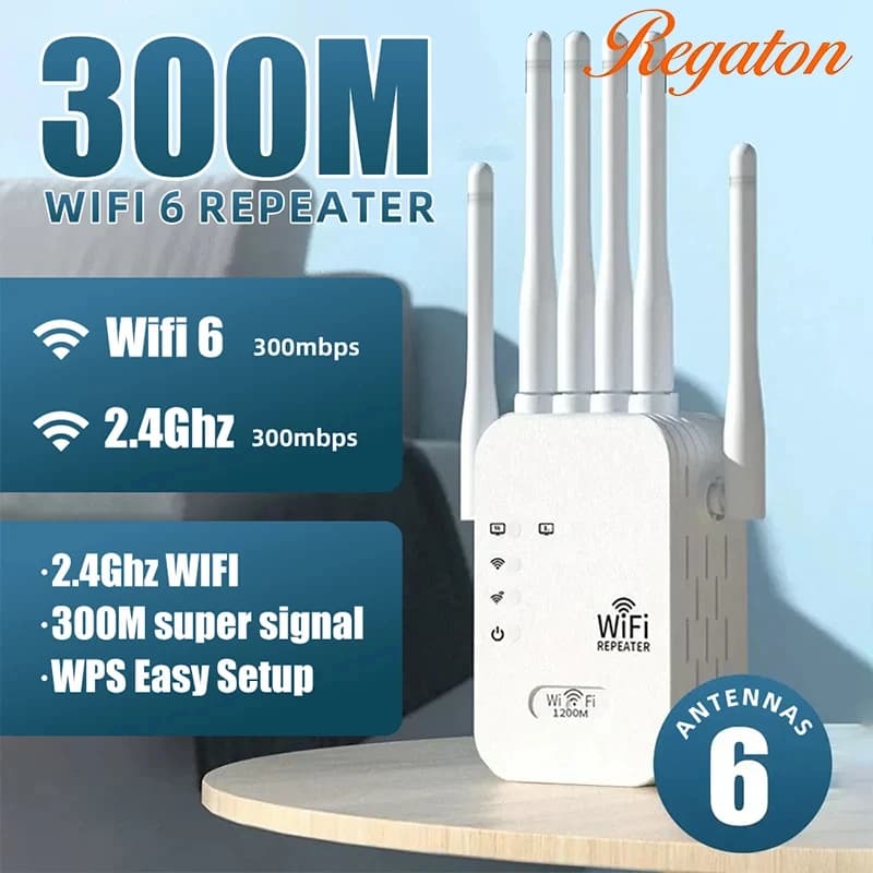 Ripetitore WiFi Regaton 300Mbps 2.4GHz, Amplificatore di Segnale Wireless ad Alta Velocità, Facile Configurazione, Estensore di Copertura per Casa e Ufficio