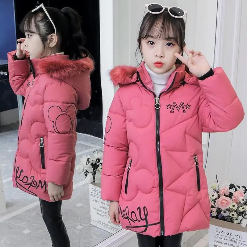 2025 Nuovo abbigliamento invernale Giacca in cotone per ragazze addensata Giacca in cotone per bambini medio a lungo Cappotto caldo in cotone per bambini
