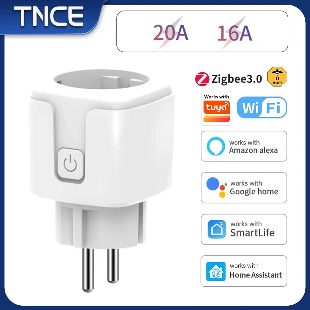 TNCE Tuya wifi o Zigbee3.0 Presa Spina UE 16/20A con Monitor di Alimentazione Telecomando Vita Intelligente APP Voce Alexa Google Casa Alice