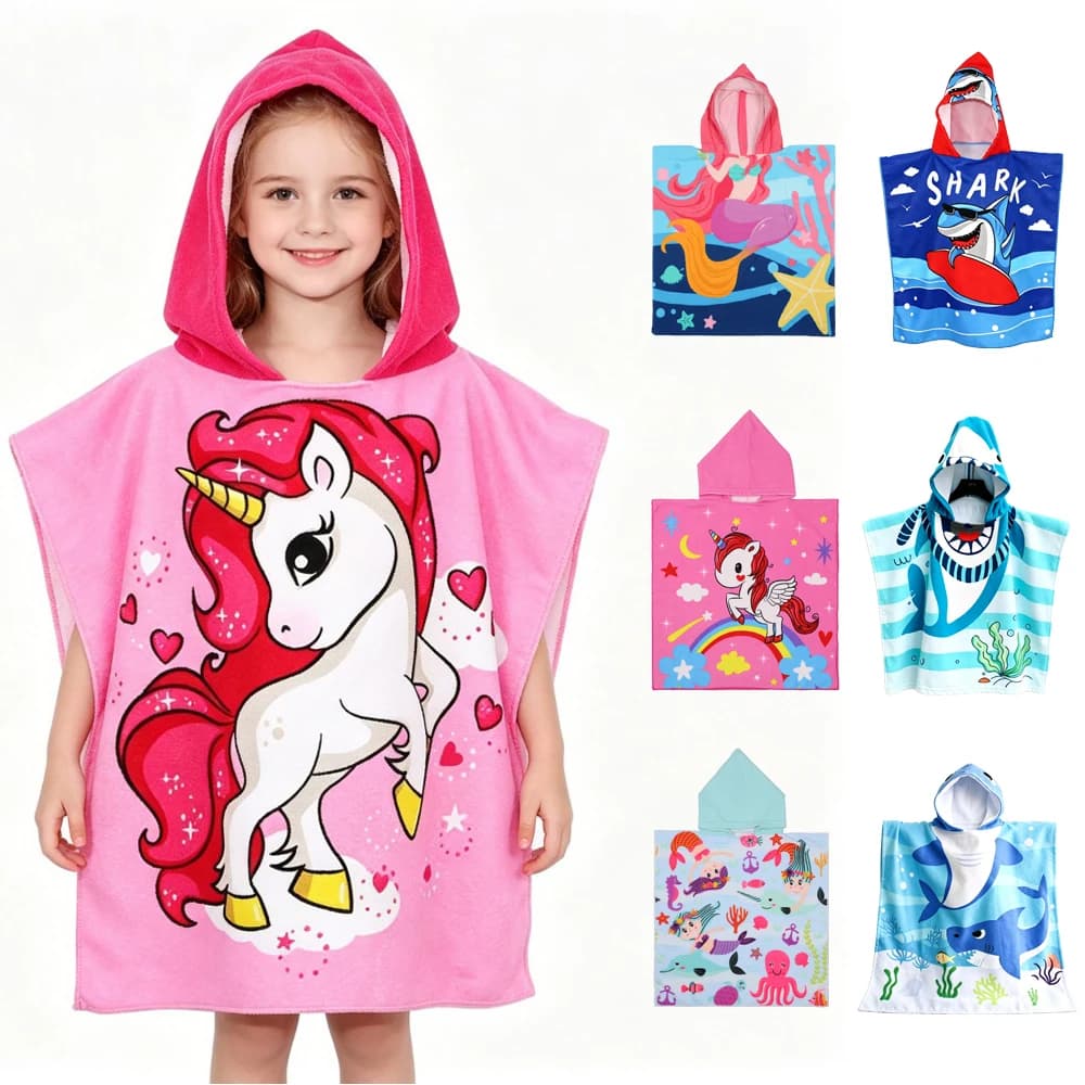 Asciugamano con Cappuccio per Bambini, Poncho da Bagno per Ragazzi, Accappatoio a Forma di Squalo, Dinosauro, Unicorno per Bambine, Coperta da Spiaggia
