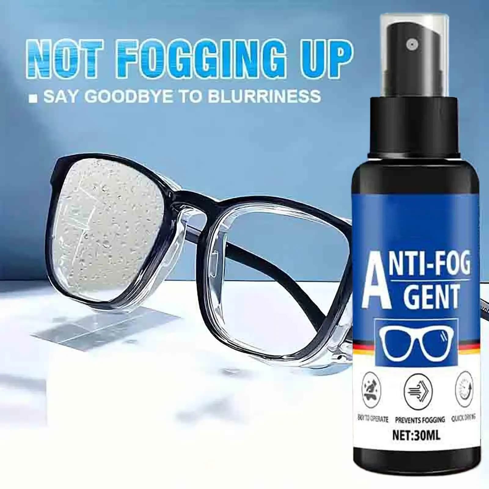 Anti-fog spray for glasses, 30 ml lens cleaner solution, anti-fog solution for glasses, underwater masks, snorkel, underwater cameras