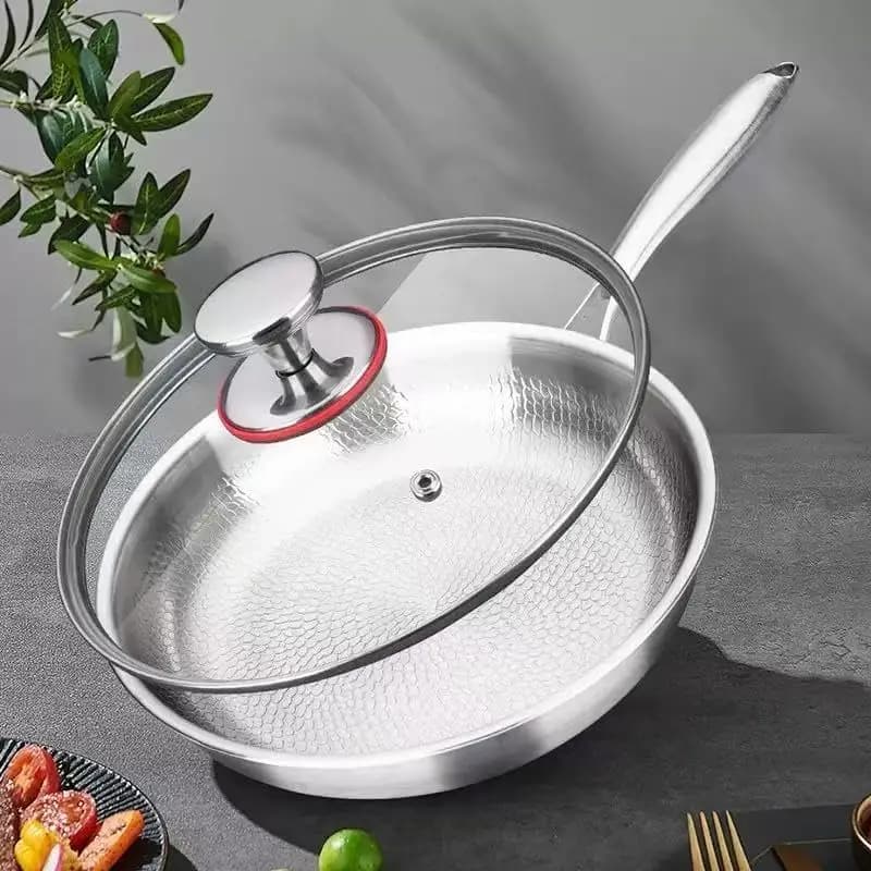 Pro titanium hammered pan with lid, new anti-stick titanium 2025 pan, compatible with all cooking levels, for cooking
