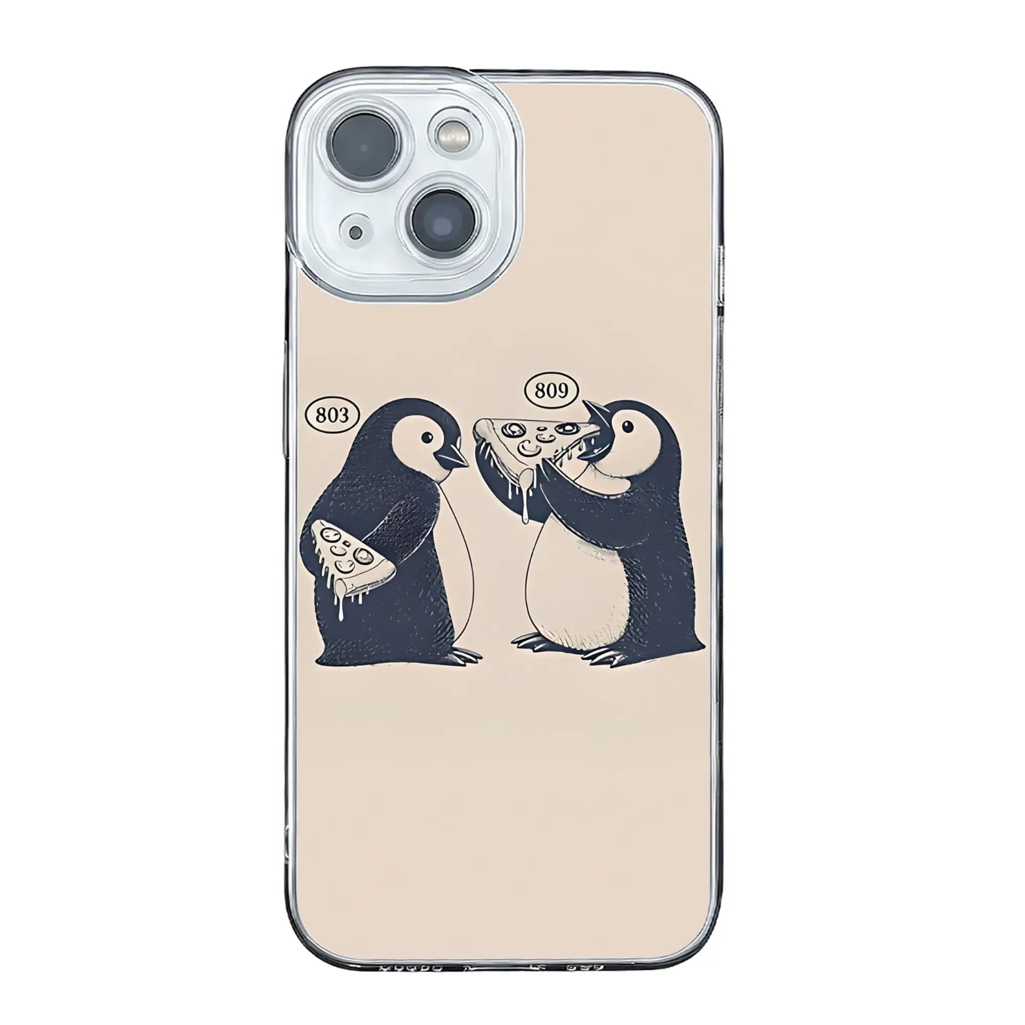 Custodia Antiurto per iPhone 17 16 15 14 13 12 11 Pro Max con Design Pinguino che Mangia Pizza – Collezione Specimen Duo Archive