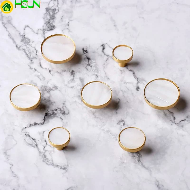 1pc bianco rotondo in ottone + guscio maniglie per mobili/cassetto da cucina maniglia per mobili manopole per mobili hardware armadio tirare