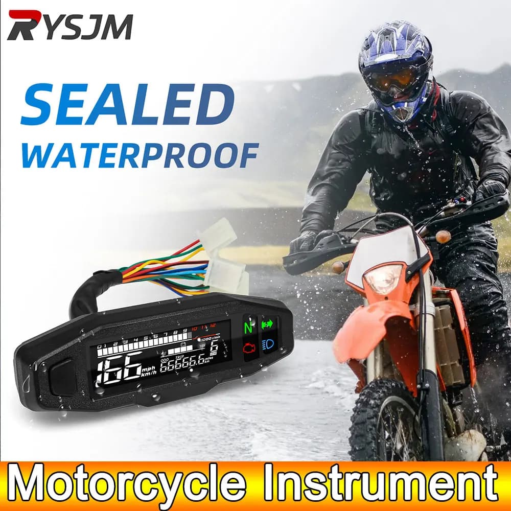 AD Universal Motorcycle Speedometer Digital Speed Meter LED Tachometer Dashboard Instrument Panel Meter LCD Display Y Bracket