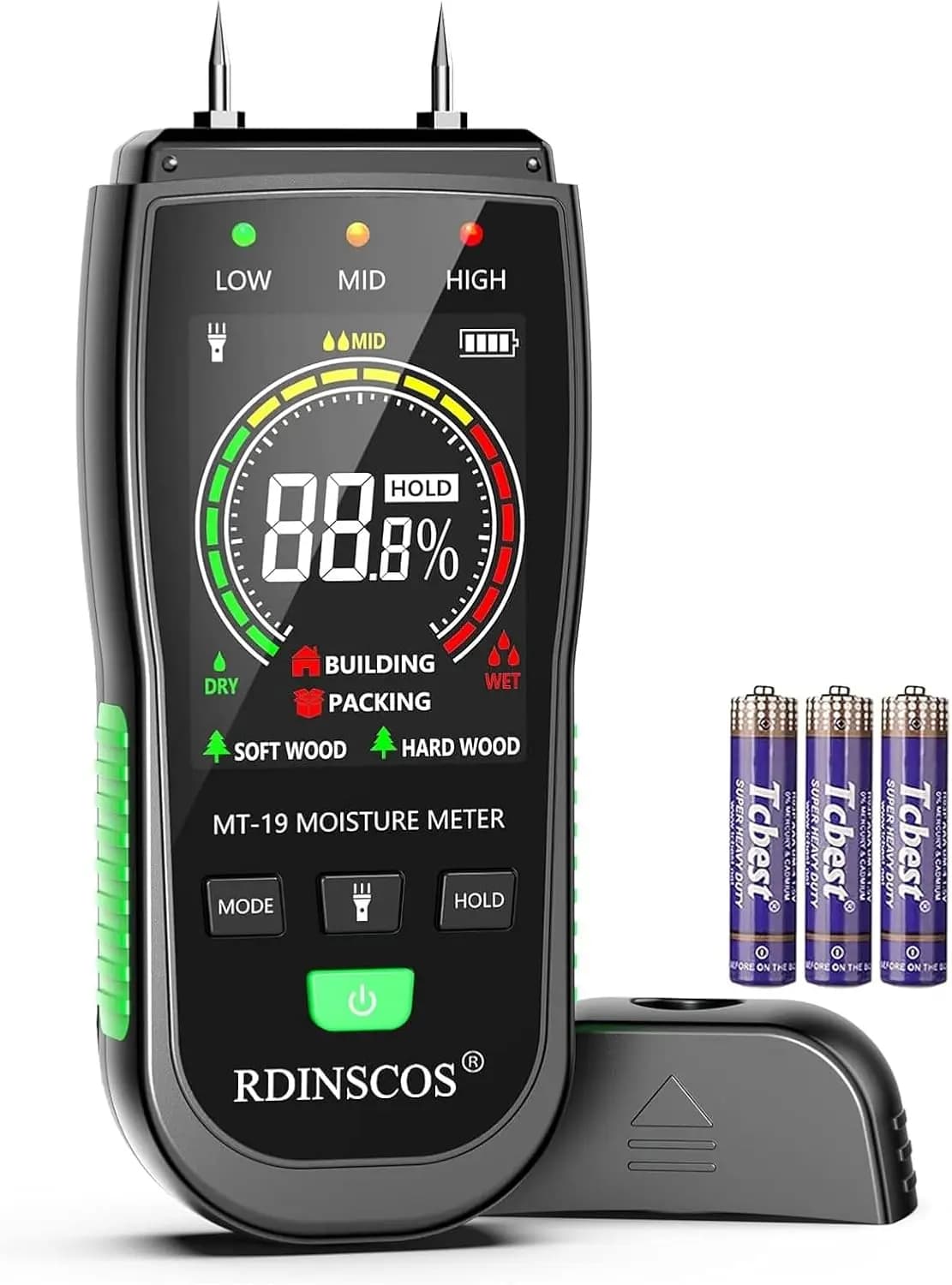 Digital humidity meter for wood, plasterboard and firewood | Pin Detector for Wood Processing and Home Inspection