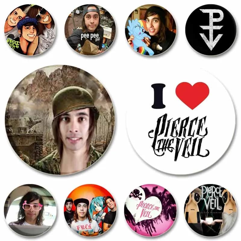 Pop Rock Band Pierce The Veil Spilla con moneta Banda stagnata Cantante Spilla con bottone Creativo Divertente Distintivo Borsa Accessori di abbigliamento Regali di gioielli