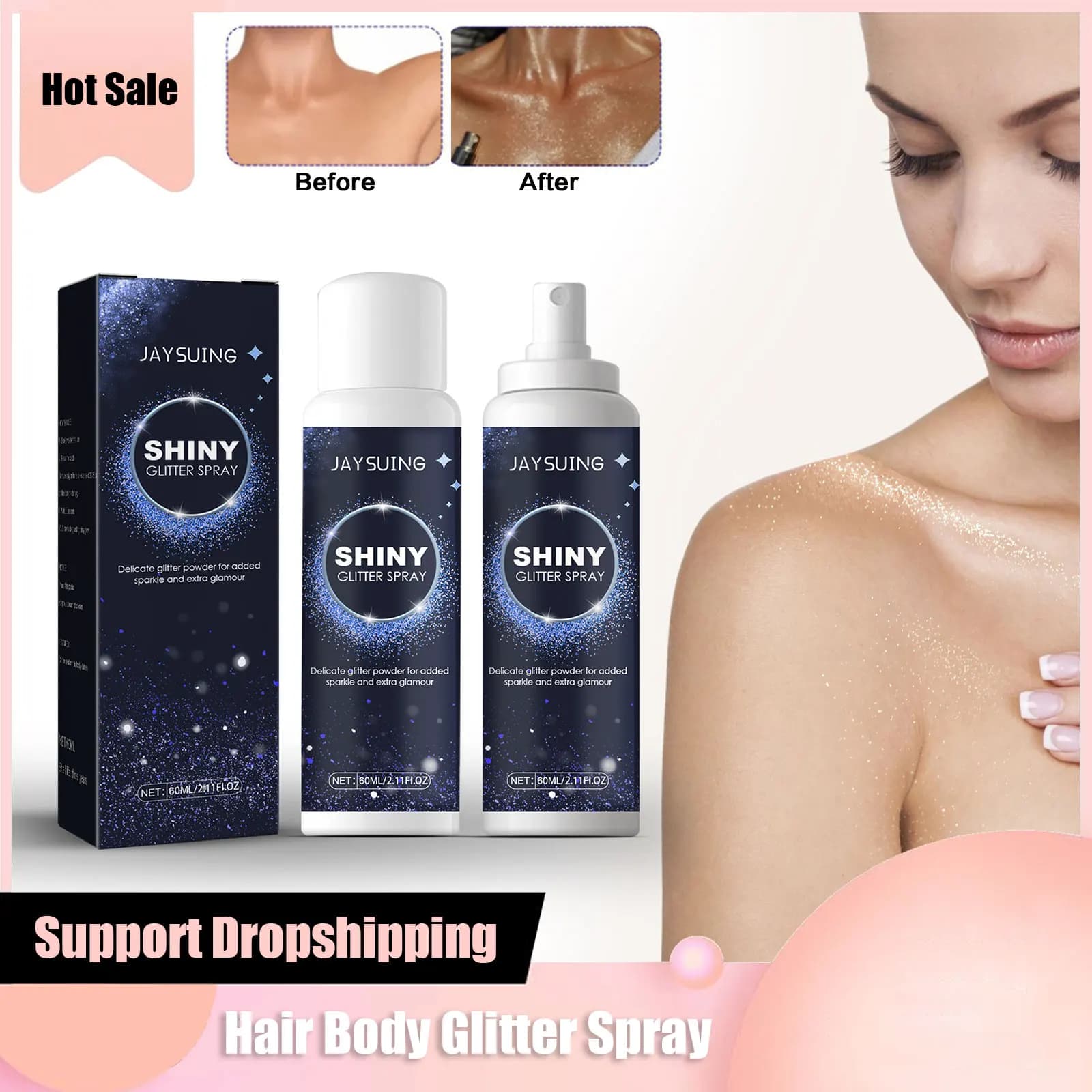 Evidenziatore in polvere spray lucido a lunga durata luccichio scintillante trucco per feste vestiti per capelli impermeabili polvere glitter per il corpo lucido