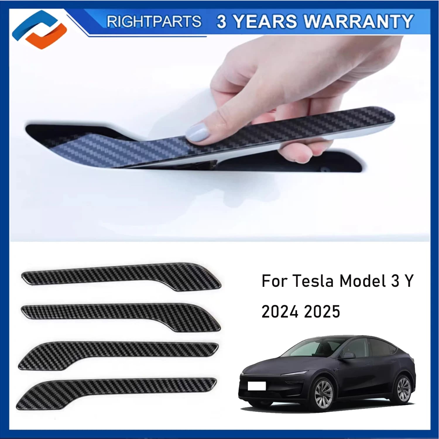 Car For Tesla New Model3/ModelY Door Handle Sticking Scratch-resistant Carbon Fiber Accessories