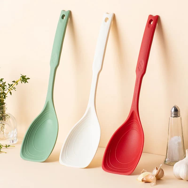 2-in-1 Silicone Cooking Spoon Spatula Food Grade Heat Resistant Non-Stick Pan Safe Kitchen Utensil for Stir Fry Soup Serving