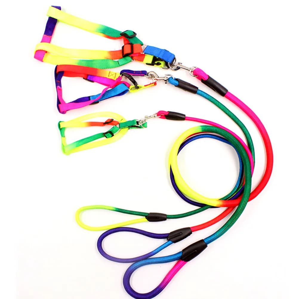 Rainbow Color Adjustable Dog Collar Lead Harness for Small Dogs Cats Nylon Pet Traction Rope Comfort Fit Fashionable Gift Pet