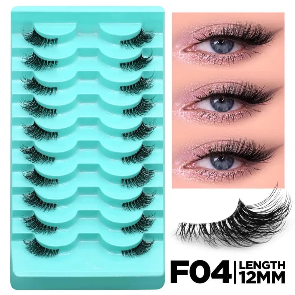 Ciglia Finte a Mezza Ciglia, 10 Paia, Natural Long Effect Cat Eye, 3D Eyelash in Visone Effect Winged, Extension Eyelash for Make-up, Fake Eyelashes