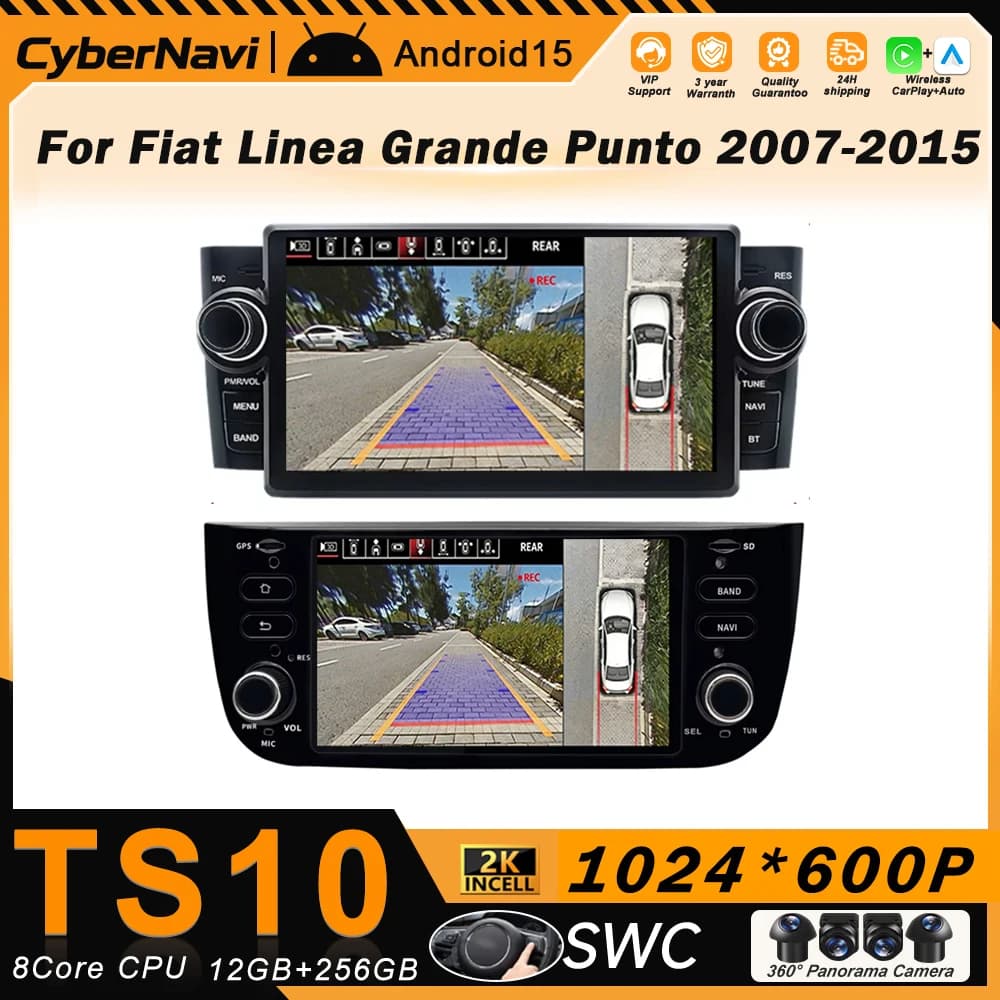 Autoradio Android per Fiat Linea Punto EVO line 2007-2015 Lettore Multimediale GPS Video con Bluetooth Wireless Carplay Navigazione Wifi