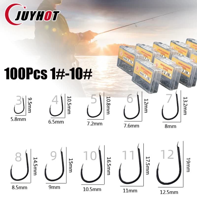 100 pcs/box hooks Iseini Barbless High Carbon Steel Black Pit Wild Cat Fishing Long Black Pit Fishing Equipment Supplies