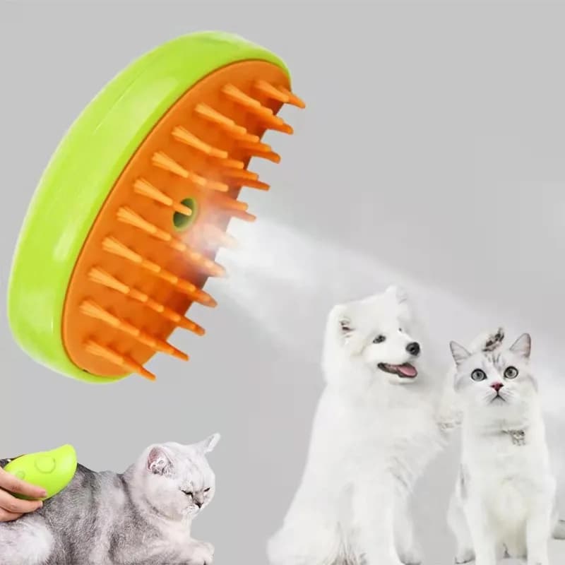 Spazzola Elettrica 3-in-1 a Vapore per Cani e Gatti, per Toelettatura, Massaggio e Rimozione di Peli Intrecciati e Superflui