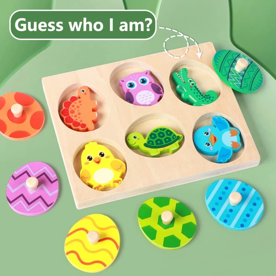 Animali abbinati a strati di uova Puzzle con pioli in legno Ordinamento di abbinamento Montessori Giocattoli educativi per l'apprendimento precoce per i più piccoli