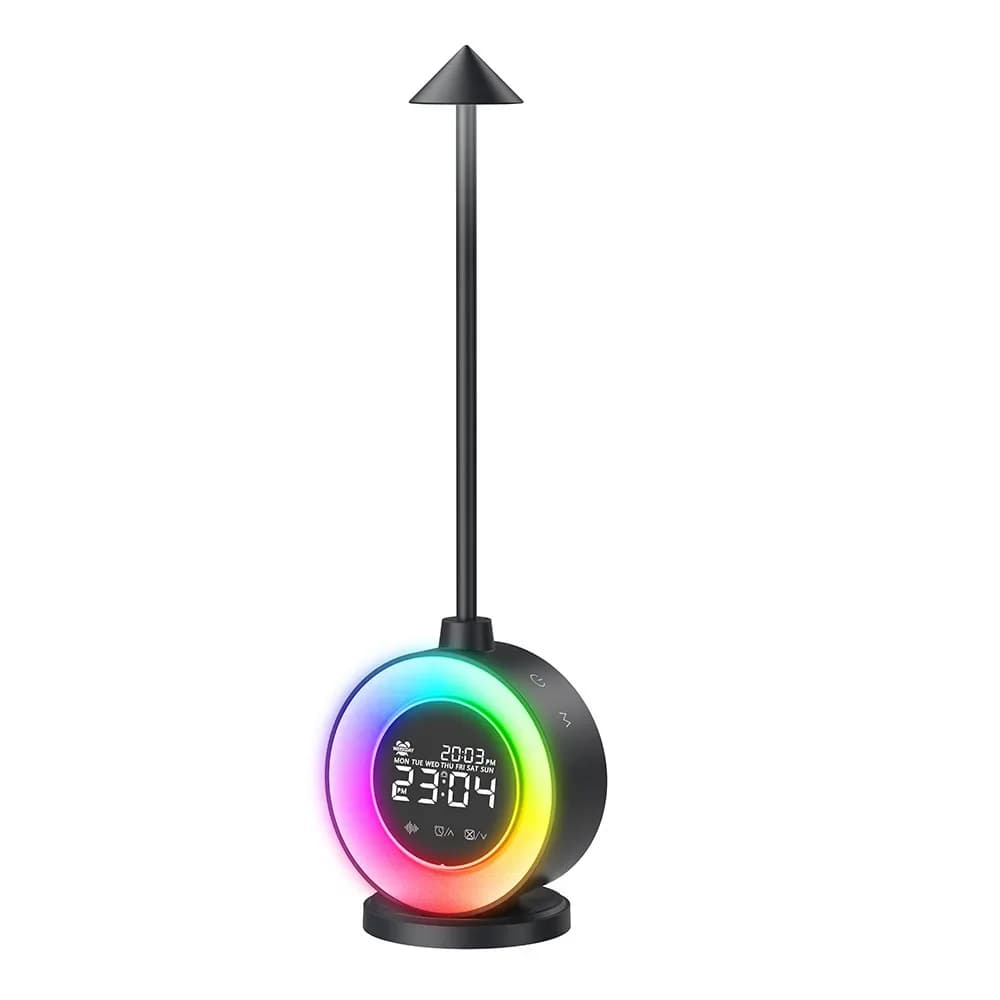 Orologio a LED Luce atmosferica Nuova luce da scrivania multifunzionale USB Sveglia con interruttore tattile con rumore bianco per comodino camera da letto