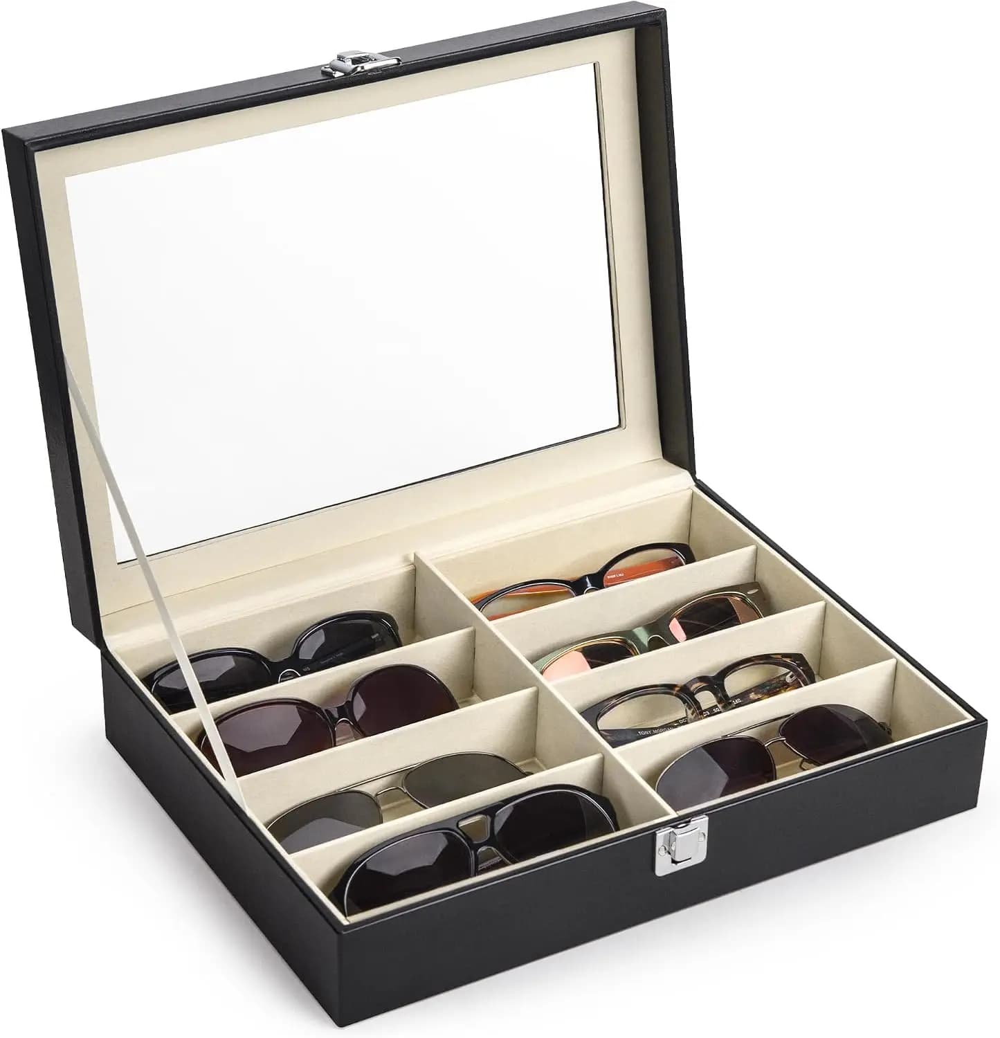Leather Multi Sunglasses Organizer for Women Men, Eyeglasses Eyewear Display Case with 8 Slots, Jewelry Watch Organizer, Sunglasses Jewelry Collection Case, Sunglass Glasses Storage Holder Box