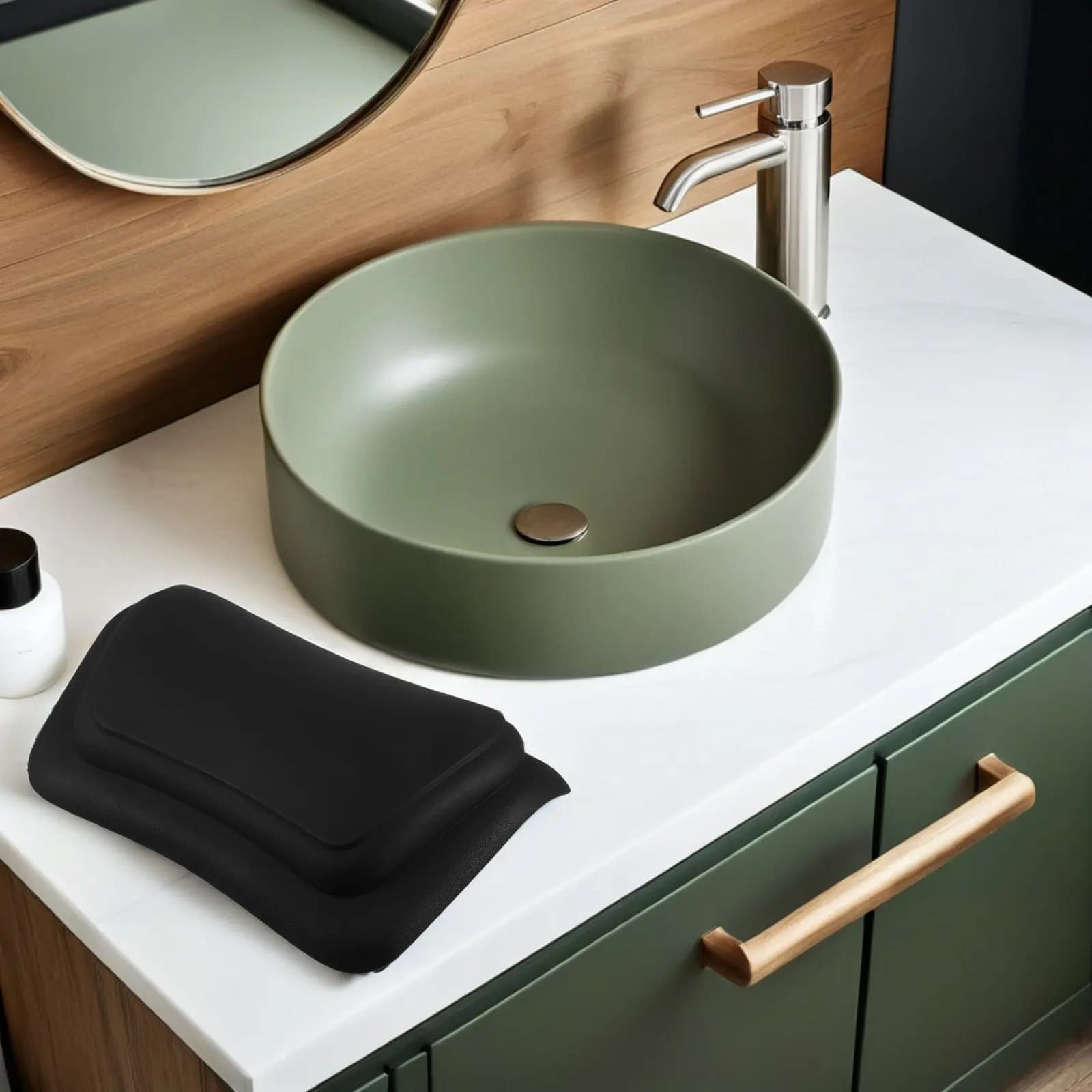 Cuscino Ergonomico Antiscivolo Nero in PU per Vasca da Bagno con Ventose, Supporto Collo e Schiena, Poggiatesta per Spa e Bellezza