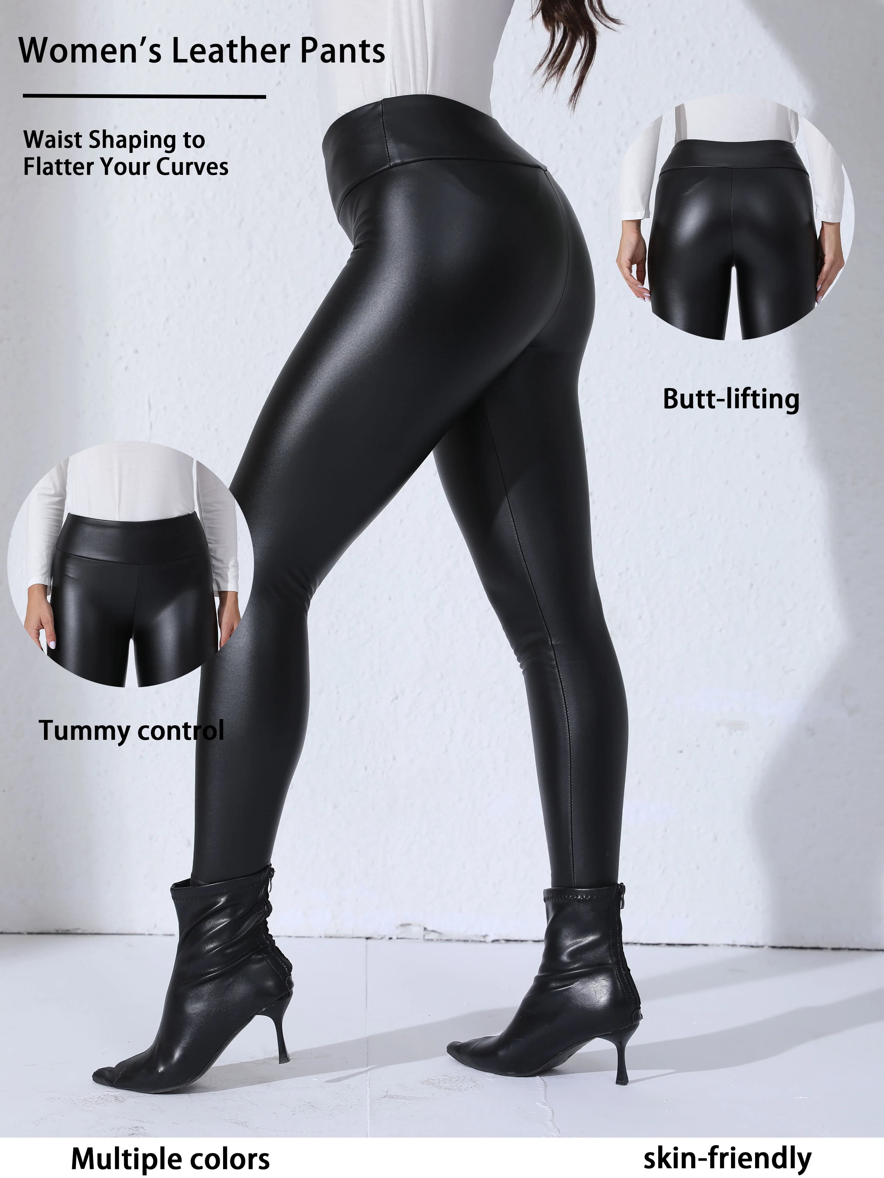 Leggings foderati in pile in pelle PU da donna con tasche Pantaloni skinny slim elastici a vita alta Pantaloni casual alla moda quotidiani