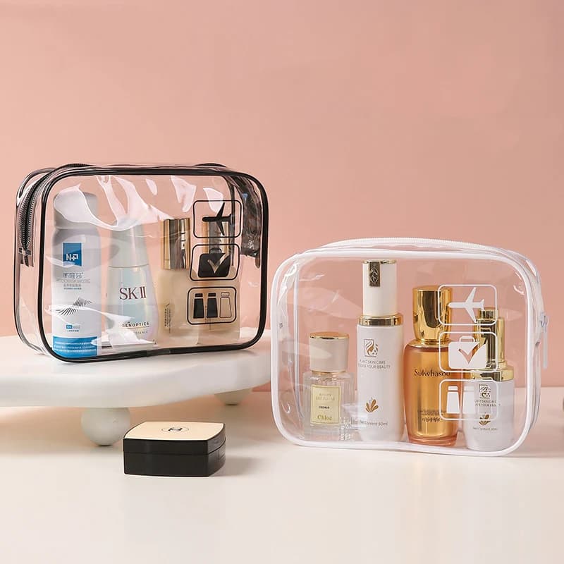 Borsa per il trucco trasparente impermeabile, borsa da viaggio multifunzionale impermeabile, portatile per uscire in città